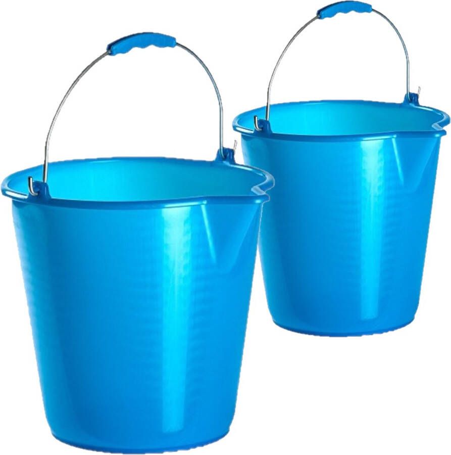 Forte Plastics Kunststof emmers set van 9 en 12 liter inhoud met schenktuit blauw Huishoud schoonmaak