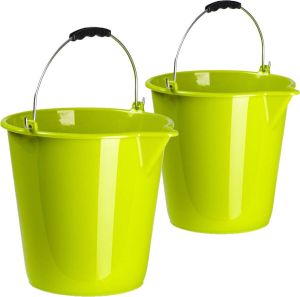 Forte Plastics Kunststof emmers set van 9 en 12 liter inhoud met schenktuit groen Huishoud schoonmaak