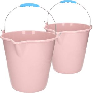 Forte Plastics Kunststof emmers set van 9 en 12 liter inhoud met schenktuit oud roze Huishoud schoonmaak