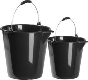Forte Plastics Kunststof emmers set van 9 en 12 liter inhoud met schenktuit zwart Huishoud schoonmaak