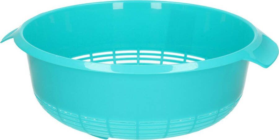 PLASTICFORTE 1x Kunststof vergiet aqua blauw 27 x 23 x 9 cm Laag model Plastic vergieten keuken accessoires