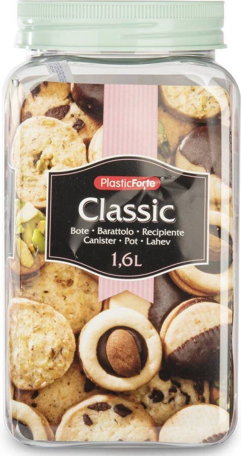 Forte Plastics Kunststof keuken voorraadpot weckpot mintgroen 1.6 liter met deksel Formaat: 10 x 20 cm