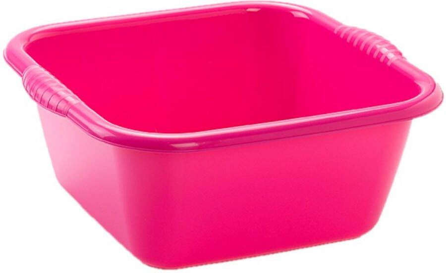 Forte Plastics Set van 2x stuks kunststof teiltjes afwasbakken vierkant 15 liter roze Afmetingen 41 x 39 x 16 cm Huishouden