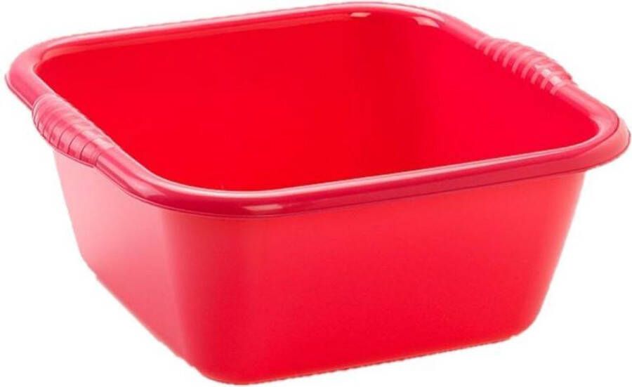 Forte Plastics Set van 2x stuks kunststof teiltjes afwasbakken vierkant 25 liter rood Afmetingen 49 x 47 x 20 cm Huishouden