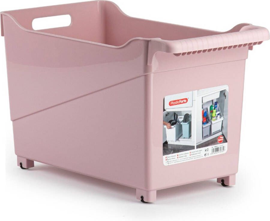 Forte Plastics Kunststof trolley pastel roze op wieltjes L45 x B24 x H27 cm Voorraad opberg boxen bakken