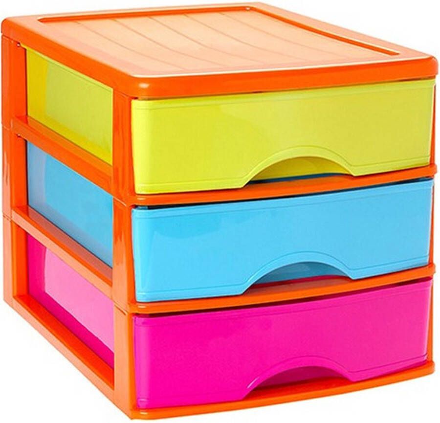 Forte Plastics Ladeblok bureau organizer met 3 lades multi-color oranje L35 5 x B27 x H26 Opruimen opbergen laatjes