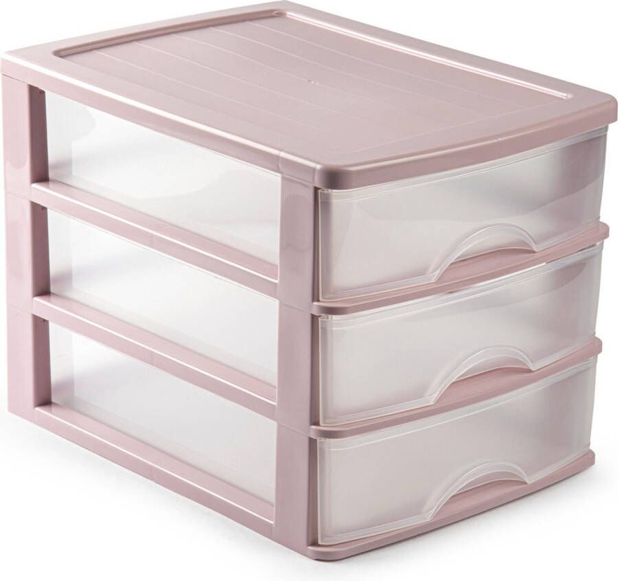 Forte Plastics Ladeblok bureau organizer met 3 lades roze transparant L35 5 x B27 x H26 Opruimen opbergen laatjes
