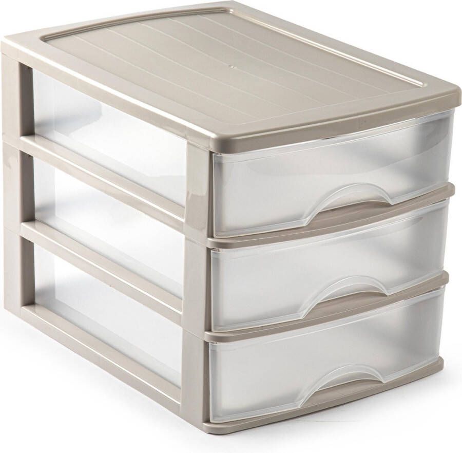 Forte Plastics Ladeblok bureau organizer met 3 lades taupe transparant L35 5 x B27 x H26 Opruimen opbergen laatjes