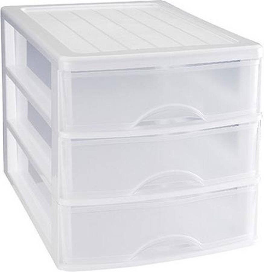 Forte Plastics Ladeblok bureau organizer met 3 lades wit transparant L35 5 x B27 x H26 Opruimen opbergen laatjes