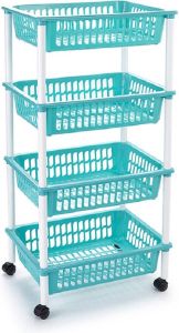 Forte Plastics Opberger organiser trolley roltafel met 4 manden 85 cm turquoise blauw Etagewagentje karretje met opbergkratten