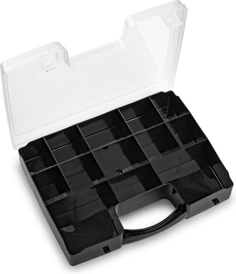 Forte Plastics Opbergkoffertje opbergdoos sorteerbox 13-vaks kunststof zwart 27 x 20 x 3 cm Sorteerdoos kleine spulletjes