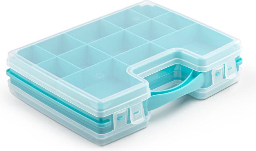 Forte Plastics Opbergkoffertje opbergdoos sorteerbox 22-vaks kunststof blauw 28 x 21 x 6 cm Sorteerdoos kleine spulletjes