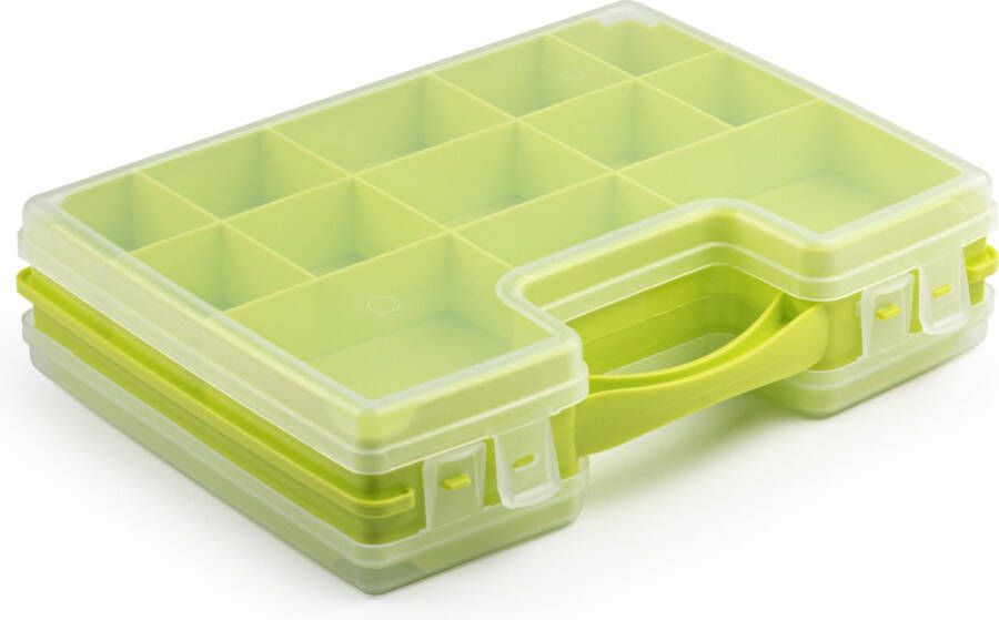Forte Plastics Opbergkoffertje opbergdoos sorteerbox 22-vaks kunststof groen 28 x 21 x 6 cm Sorteerdoos kleine spulletjes