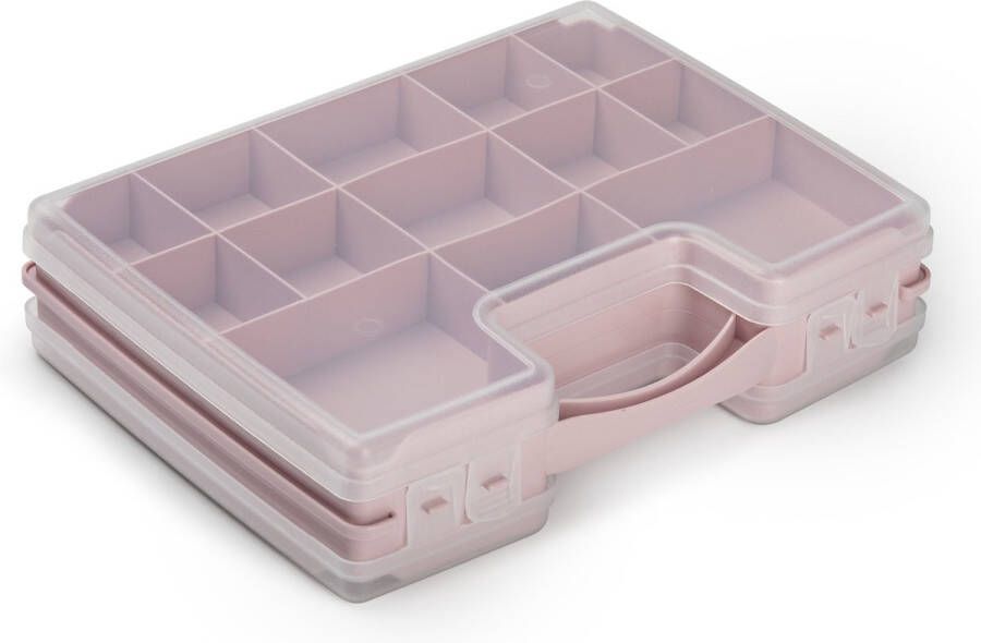 Forte Plastics Opbergkoffertje opbergdoos sorteerbox 21-vaks kunststof oud roze 28 x 21 x 6 cm Sorteerdoos kleine spulletjes