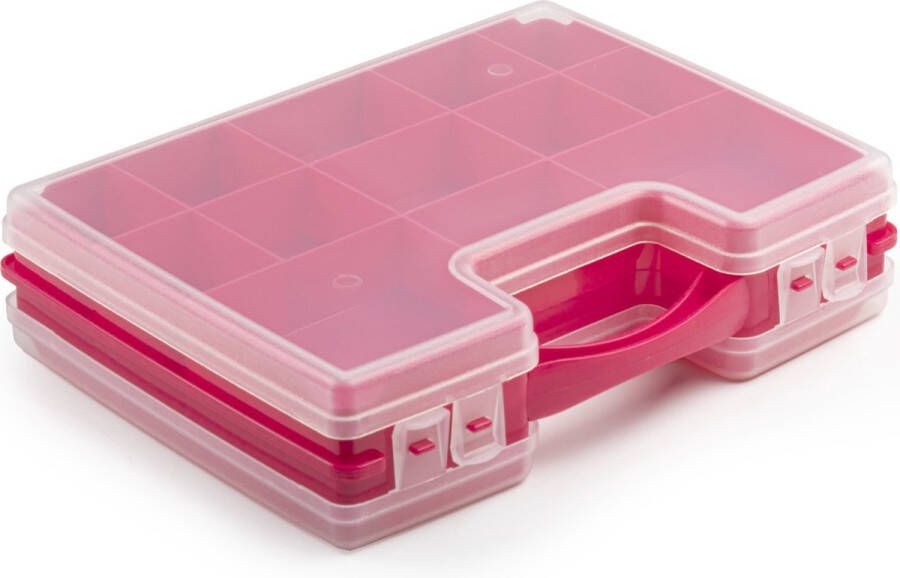 Forte Plastics Opbergkoffertje opbergdoos sorteerbox 22-vaks kunststof roze 28 x 21 x 6 cm Sorteerdoos kleine spulletjes