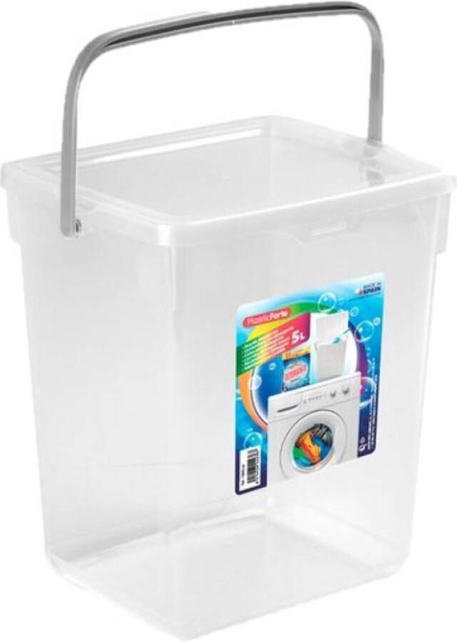 Forte Plastics Opslagbox emmer kunststof met deksel transparant 5 liter 20 x 17 x 23 cm Bewaarbak