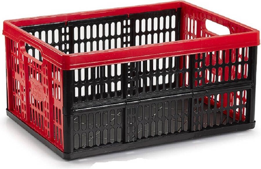 Forte Plastics Opvouwbare krat inklapbare boodschappen kist zwart rood 48 x 35 x 24 cm klapkratten 32 liter Boodschappenkratt