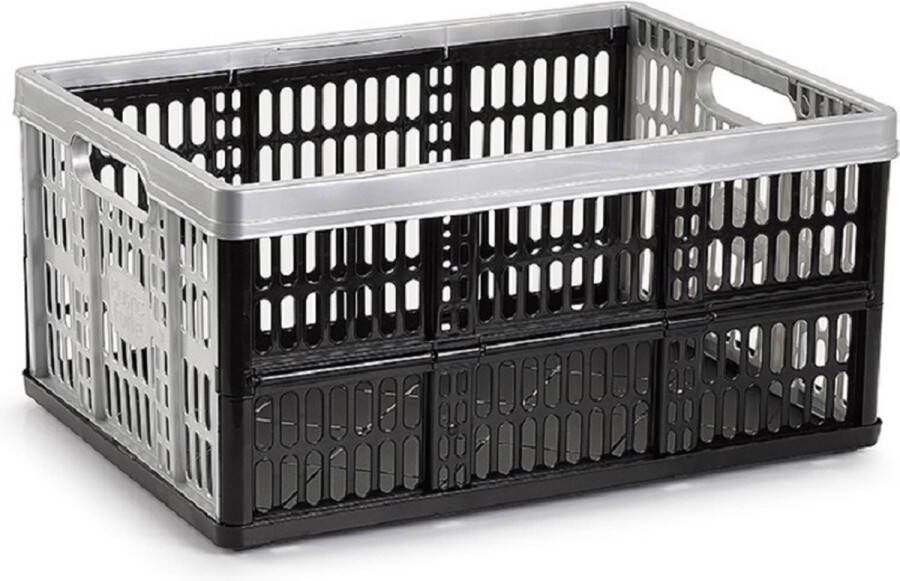 Forte Plastics Opvouwbare krat inklapbare boodschappen kist zwart zilver 48 x 35 x 24 cm klapkratten 32L Boodschappenkratten