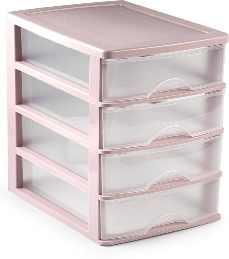 Forte Plastics Ladeblok bureau organizer met 4 lades roze transparant L 35 5 x B 27 x H 35 cm Ladeblok