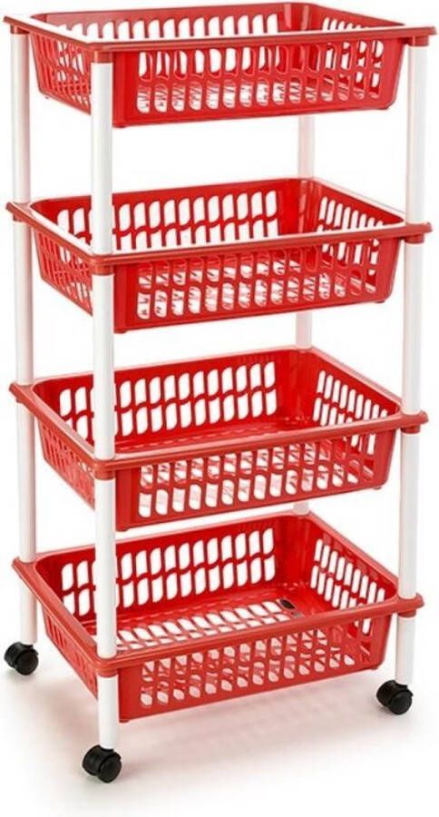 Forte Plastics Rode opberg trolley roltafel met 4 manden 40 x 50 x 85 cm Etagewagentje karretje met opbergkratten