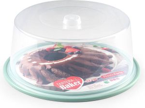 Forte Plastics Ronde taart gebak bewaardoos transparant 32 x 15 cm met mintgroene bodem Taart bewaren serveren in box doos