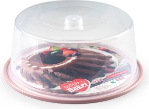 Forte Plastics Ronde taart gebak bewaardoos transparant 32 x 15 cm met roze bodem Taart bewaren serveren in box doos
