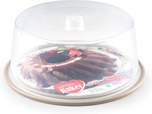 Forte Plastics Ronde taart gebak bewaardoos transparant 32 x 15 cm met taupe bodem Taart bewaren serveren in box doos