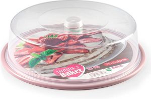 Forte Plastics Ronde taart gebak bewaardoos transparant 32 x 9 5 cm met roze bodem Taart bewaren serveren in box doos