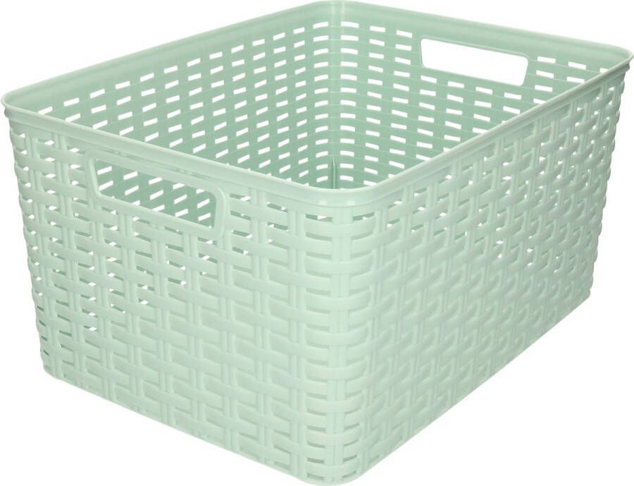 Forte Plastics Rotan gevlochten opbergmand opbergbox kunststof mintgroen 38 x 28 x 19 cm Kast mandjes