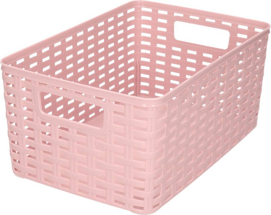 Forte Plastics Rotan gevlochten opbergmand opbergbox kunststof Oud roze 19 x 29 x 13 cm Kast mandjes