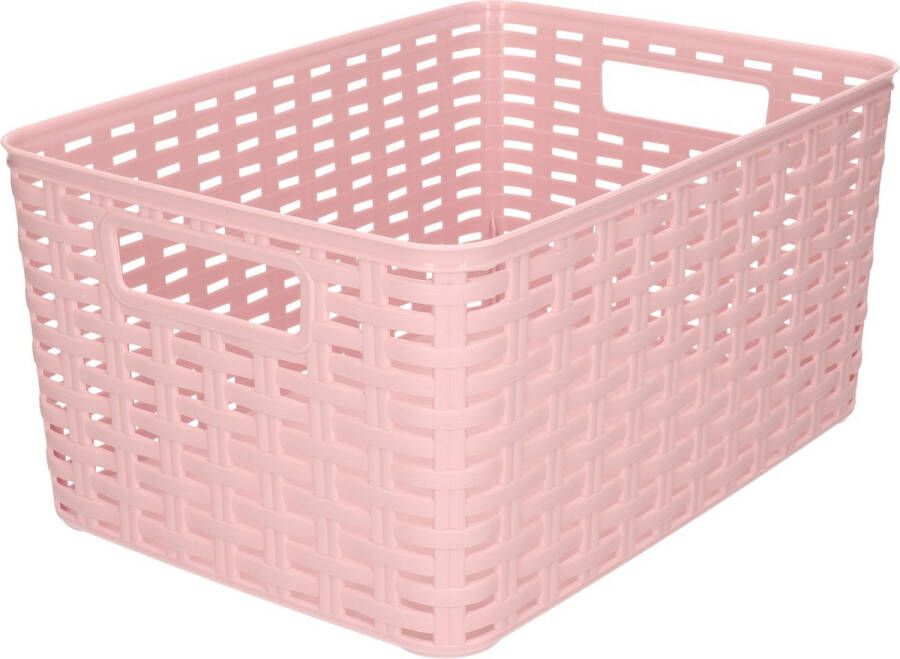 Forte Plastics Rotan gevlochten opbergmand opbergbox kunststof Oud roze 22 x 33 x 16 cm Kast mandjes