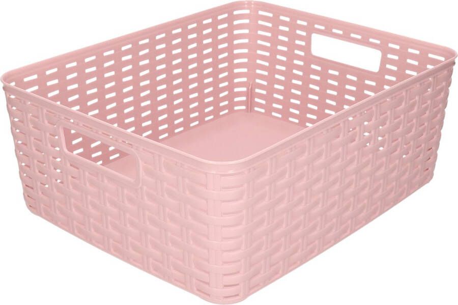 Forte Plastics Rotan gevlochten opbergmand opbergbox kunststof Oud roze 28 x 36 x 13.5 cm Kast mandjes