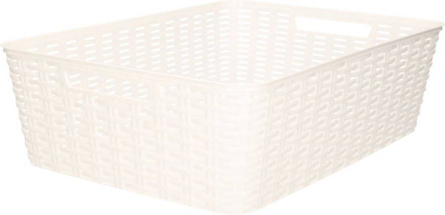 Forte Plastics Rotan gevlochten opbergmand opbergbox kunststof Wit 28 x 36 x 13.5 cm Kast mandjes