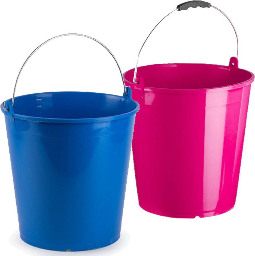 Forte Plastics Roze en blauwe schoonmaakemmers huishoudemmers set 15 liter en 32 x 31 cm set van 2x stuks