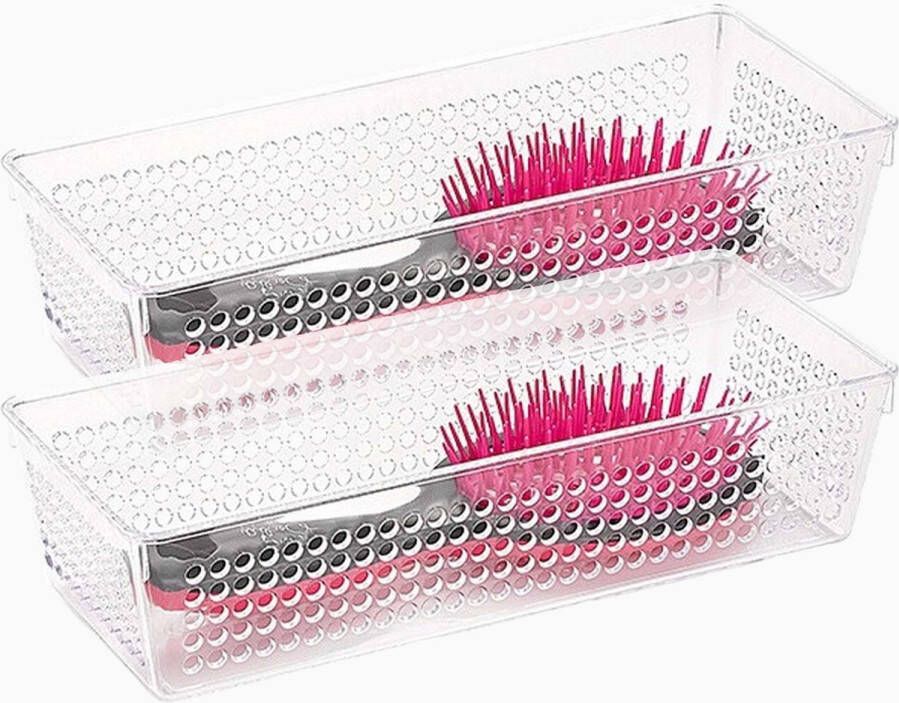 Forte Plastics Set van 10x stuks transparante opbergbakjes van 26 x 11 cm Organizers opbergbakken Badkamer spullen opruimen