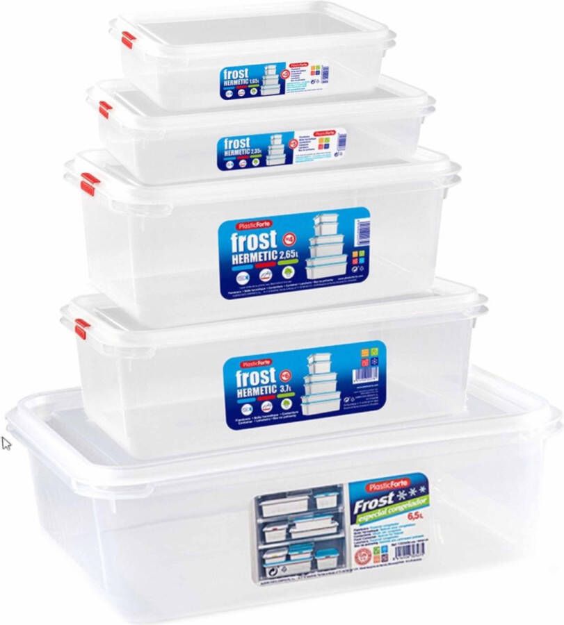 Forte Plastics Set van 11x stuks diepvries vershoudbakjes met stevige deksel in 5x verschillende formaten Voedsel bewaarbakjes