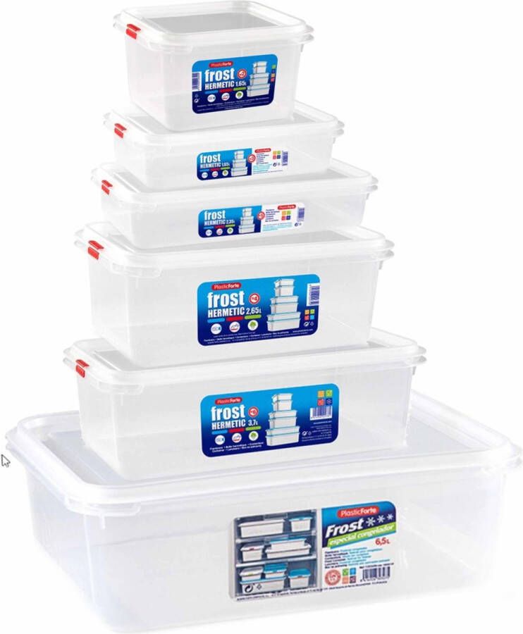 Forte Plastics Set van 15x stuks diepvries vershoudbakjes met stevige deksel in 6x verschillende formaten Voedsel bewaarbakjes
