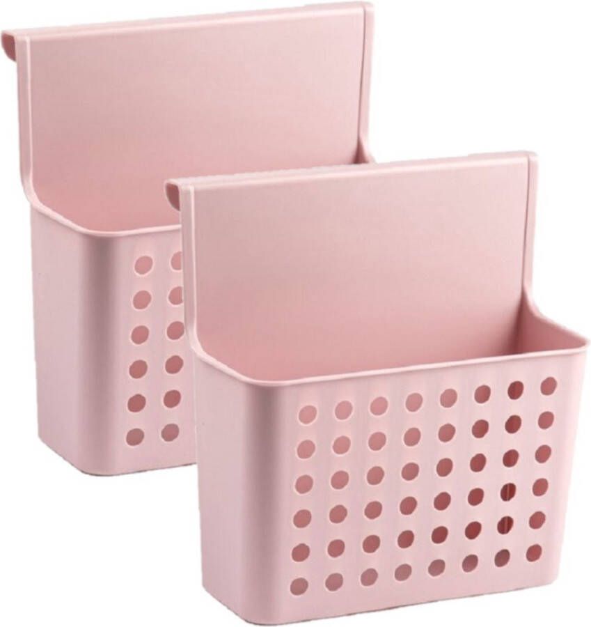 Forte Plastics Set van 2x stuks badkamer keuken hang opbergmandjes organizers roze 26 x 24 cm Hangmandjes kastmandjes