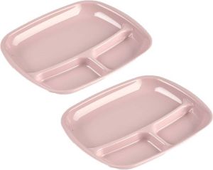 Forte Plastics Set van 2x stuks camping fondu bbq kunststof borden 3-vaks oud roze 21 x 24 cm Fonduebord Gourmetbord Barbecuebord