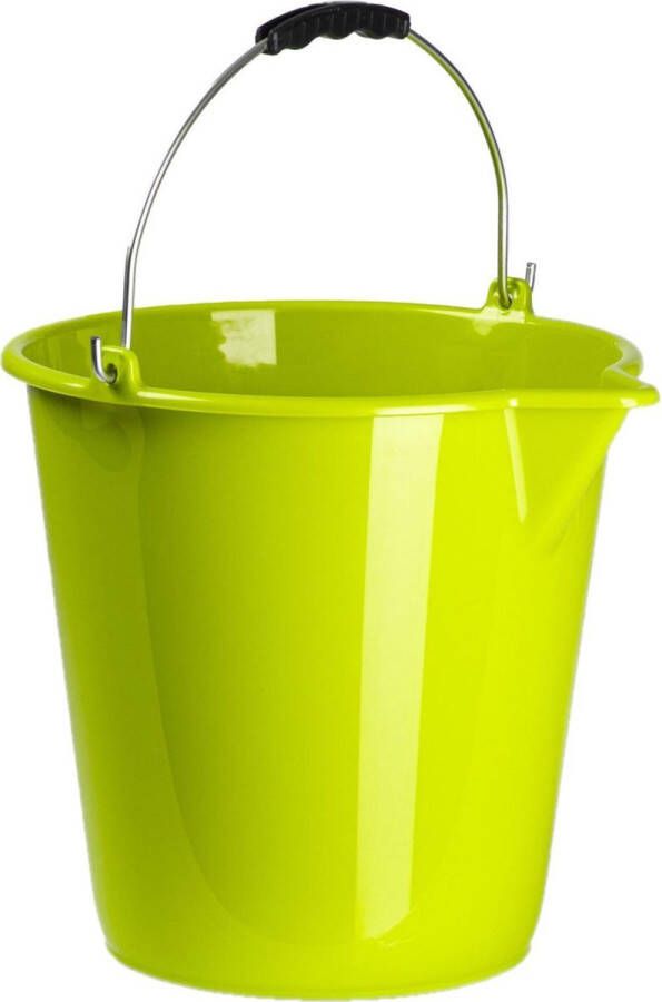 Forte Plastics Set van 2x stuks kunststof huishoud emmers met schenktuit lime groen 12 liter Schoonmaak emmers