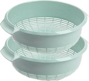 Forte Plastics set van 2x stuks kunststof keuken vergieten van 27 x 10 cm in de kleur mintgroen -â keuken accessoires