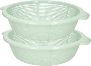 Forte Plastics set van 2x stuks kunststof keuken vergieten van 31 x 9.5 cm in de kleur mintgroen keuken accessoires