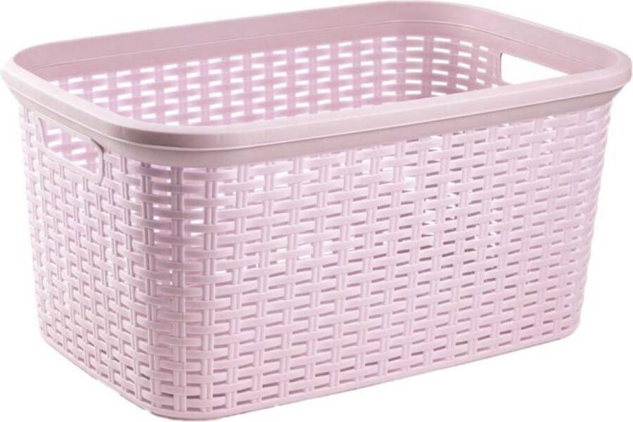 Forte Plastics Set van 2x stuks kunststof open rotan wasmanden van 35 liter in het lichtroze Badkamer wasmand manden 53 x 36 x 26 cm