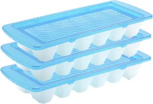 Forte Plastics Set van 3x stuks ijsblokjes ijsklontjes maken bakjes met afsluitbare deksel blauw 28 cm 12 stuks voor gekoelde drankjes