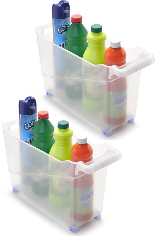 Forte Plastics Set van 3x stuks kunststof trolleys transparant op wieltjes L45 x B17 x H29 cm Voorraad opberg boxen bakken