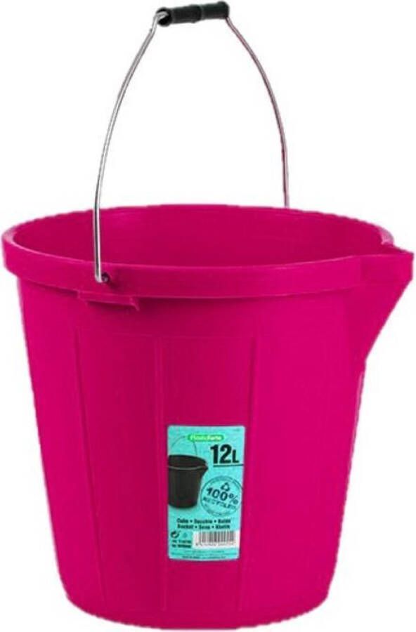 Forte Plastics Set van 3x stuks stevige kunststof huishoud emmers met schenktuit fuchsia roze 12 liter Schoonmaak emmers