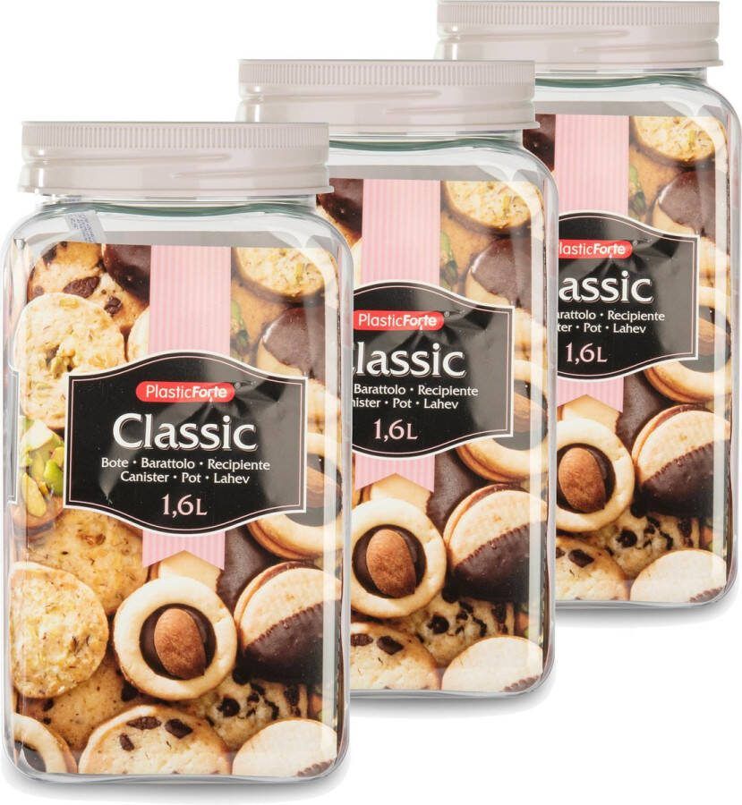 Forte Plastics Set van 4x stuks kunststof keuken voorraadpot weckpot taupe 1.6 liter met deksel Formaat: 10 x 20 cm
