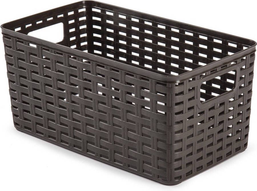 Forte Plastics Set van 4x stuks opbergboxen opbergmandjes rotan donkerbruin kunststof met inhoud 5 10 12 18 liter