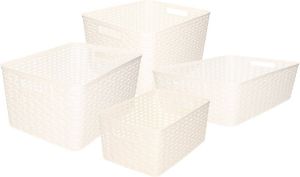 Forte Plastics Set van 4x stuks opbergboxen opbergmandjes rotan parel wit kunststof met inhoud 10 12 18 28 liter