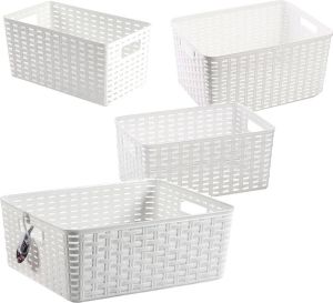 Forte Plastics Set van 4x stuks opbergboxen opbergmandjes rotan parel wit kunststof met inhoud 5 10 12 18 liter